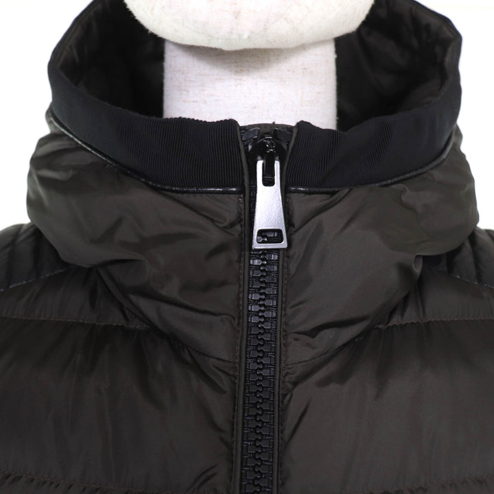 Great MONCLER down coat TALEVE Logo patch, hooded, leather khaki Nylon Women 2