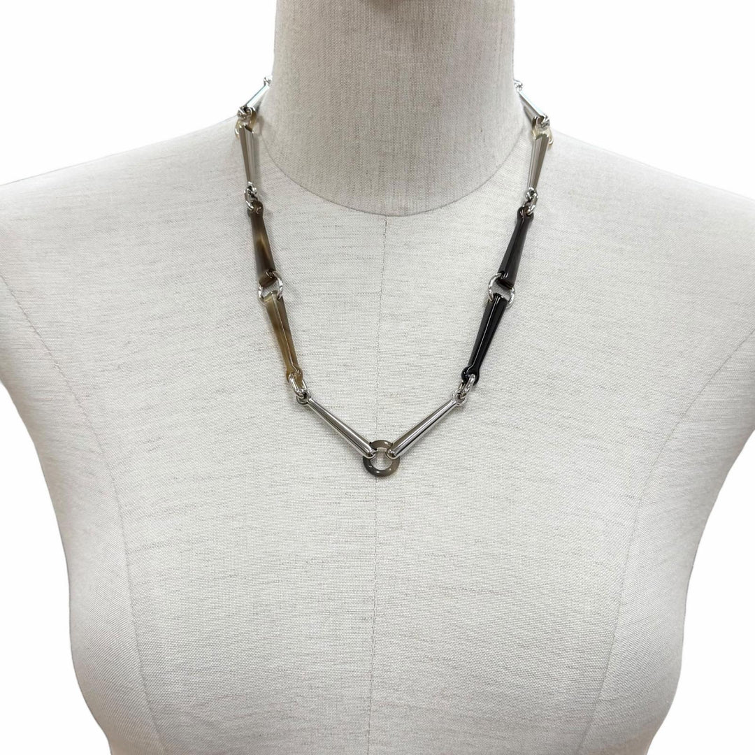 Excellent HERMES Necklace the mall Brown Buffalo horn Women
