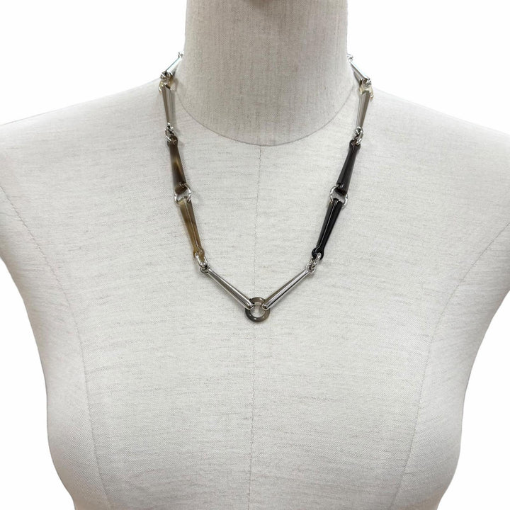 Excellent HERMES Necklace the mall Brown Buffalo horn Women