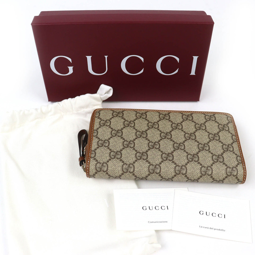 Pristine GUCCI Purse GG Emblem Zip Around Wallet beige GG Supreme Canvas 819122