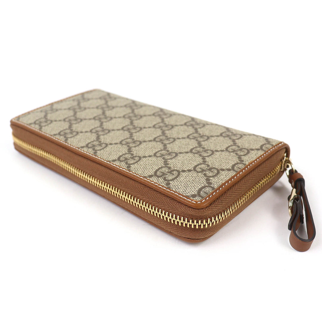Pristine GUCCI Purse GG Emblem Zip Around Wallet beige GG Supreme Canvas 819122