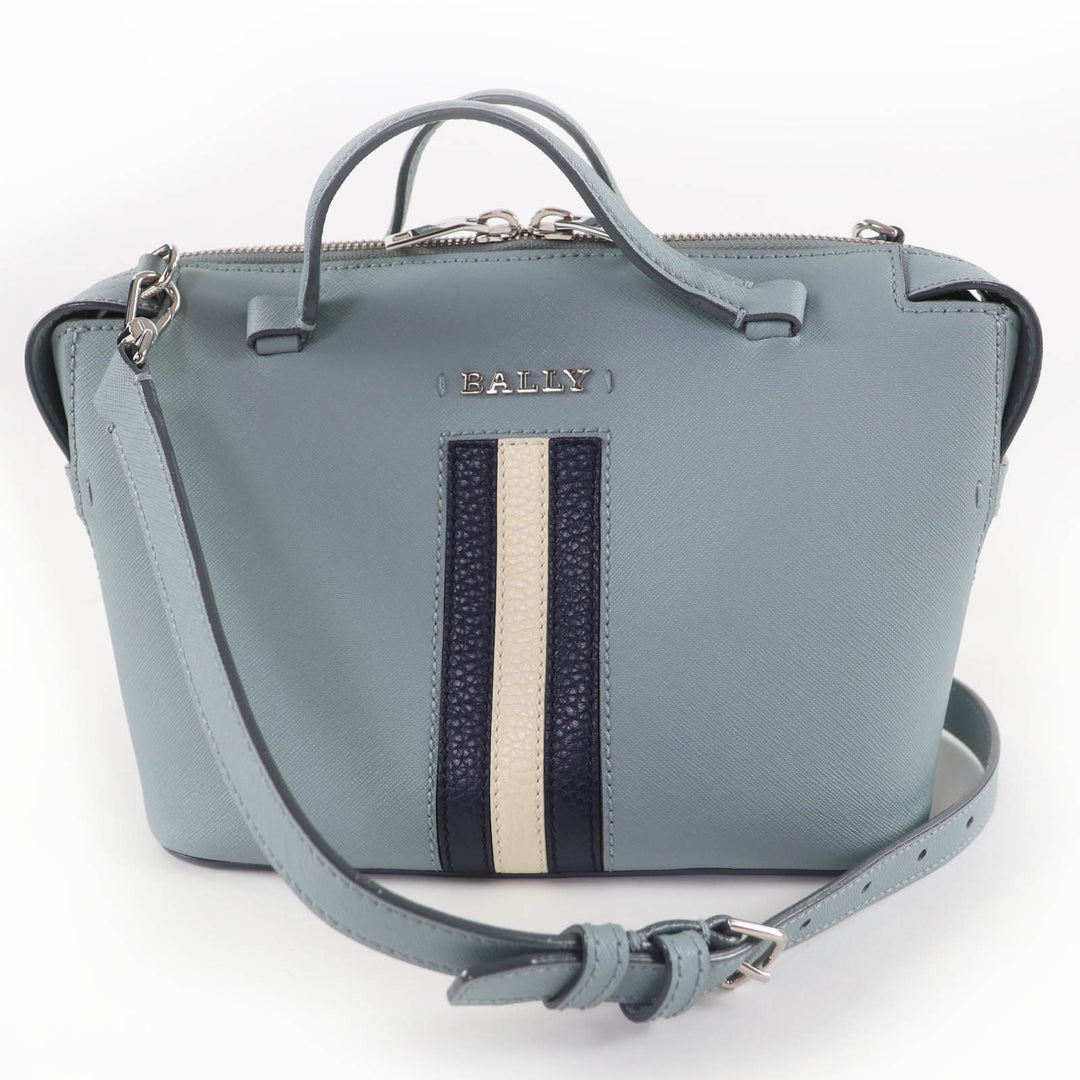 Excellent BALLY Shoulder Bag SUPRA BOWLING Logo Metal Leather 2-way Handbag Blue