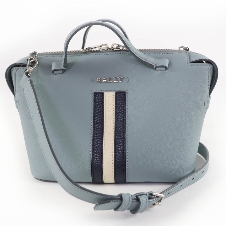 Excellent BALLY Shoulder Bag SUPRA BOWLING Logo Metal Leather 2-way Handbag Blue