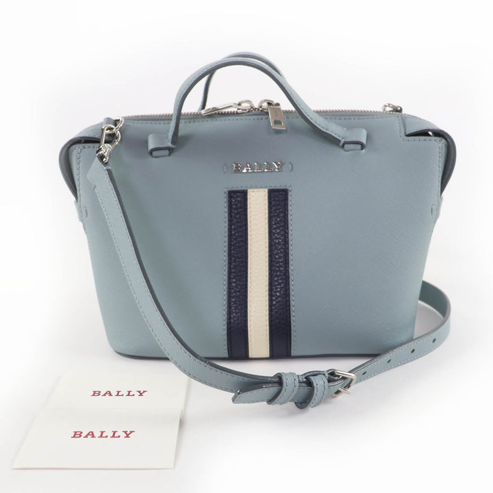Excellent BALLY Shoulder Bag SUPRA BOWLING Logo Metal Leather 2-way Handbag Blue