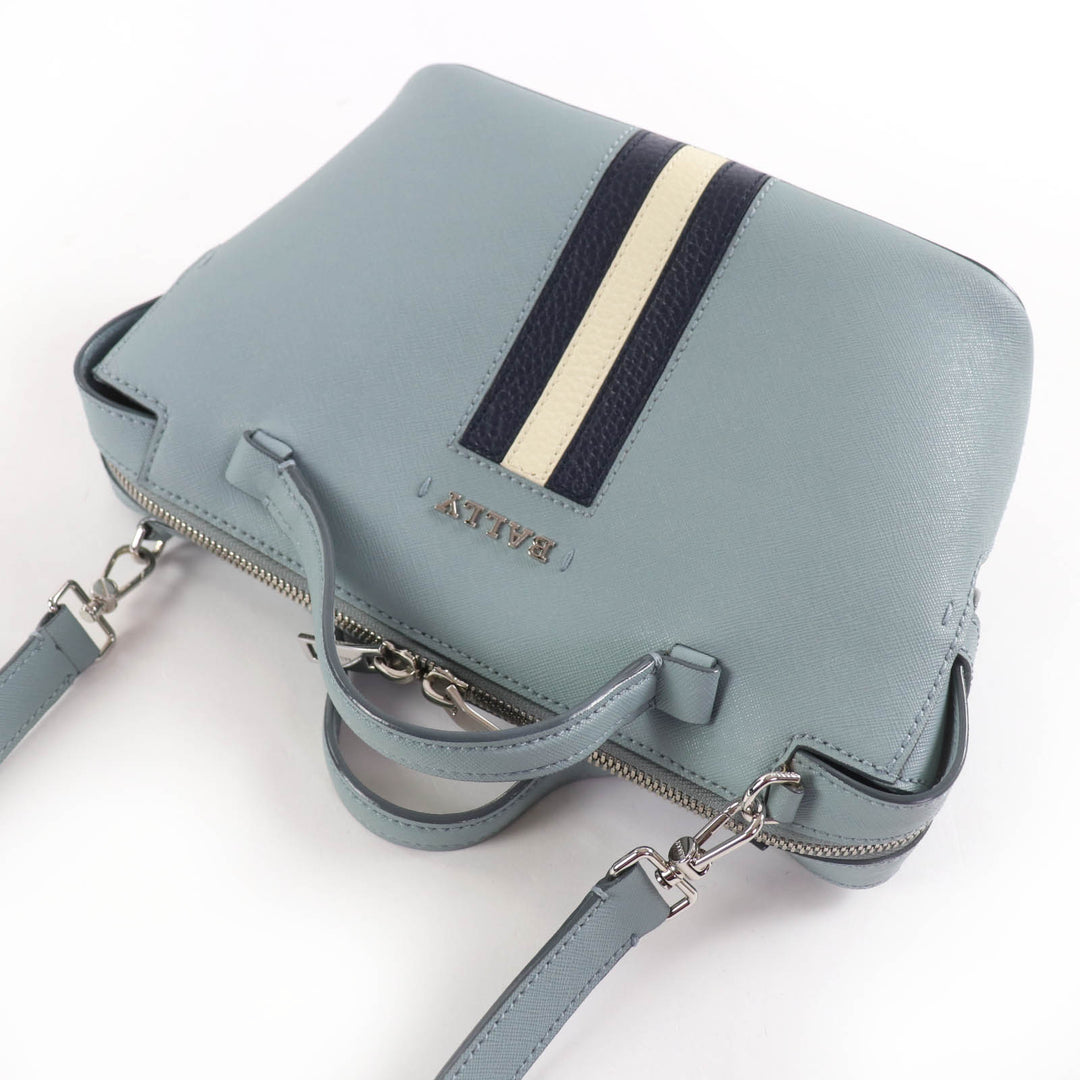 Excellent BALLY Shoulder Bag SUPRA BOWLING Logo Metal Leather 2-way Handbag Blue