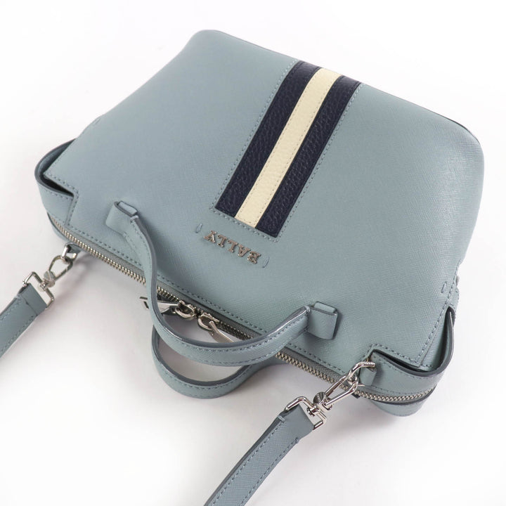 Excellent BALLY Shoulder Bag SUPRA BOWLING Logo Metal Leather 2-way Handbag Blue