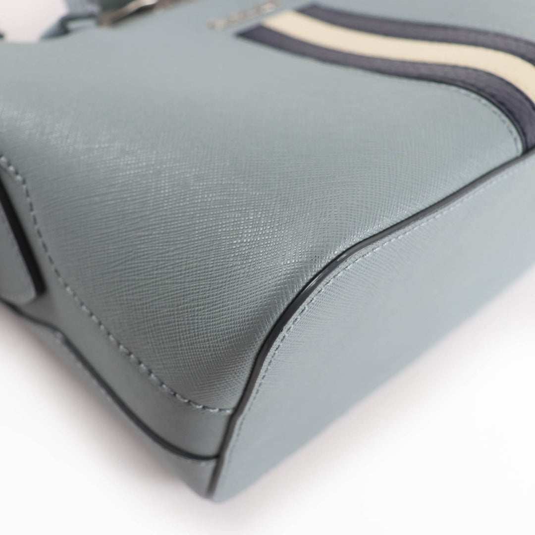 Excellent BALLY Shoulder Bag SUPRA BOWLING Logo Metal Leather 2-way Handbag Blue