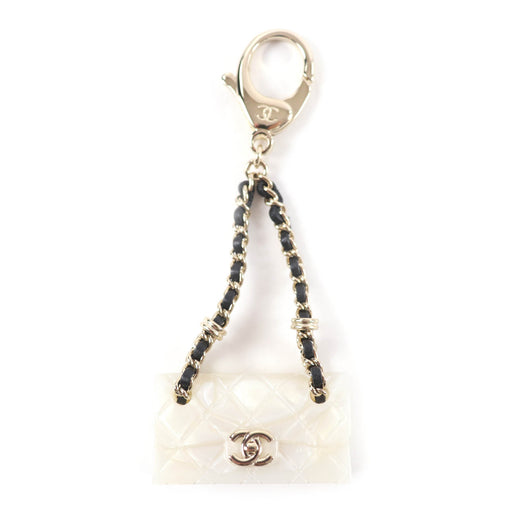 Excellent CHANEL charm COCO Mark Matelasse Bag Charm white Women B23C