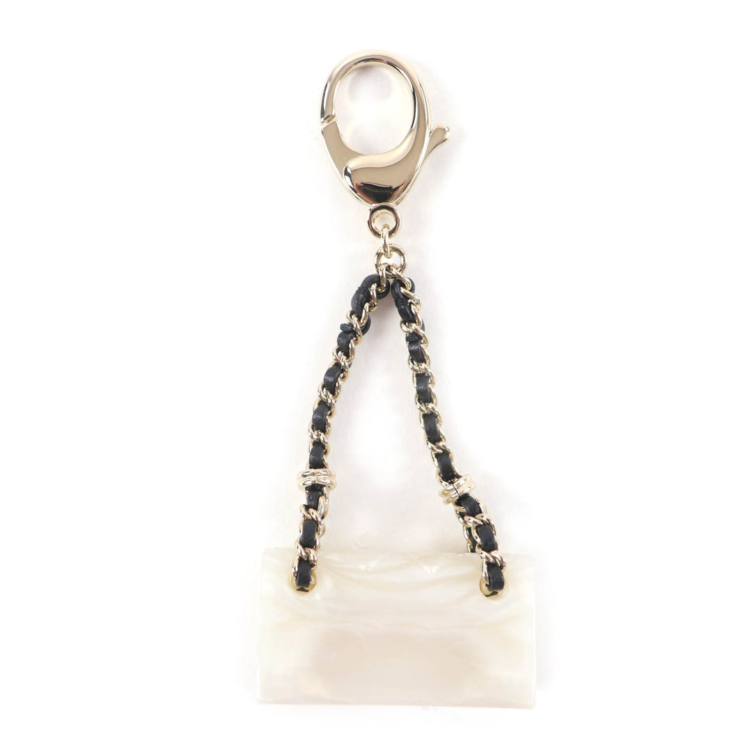 Excellent CHANEL charm COCO Mark Matelasse Bag Charm white Women B23C