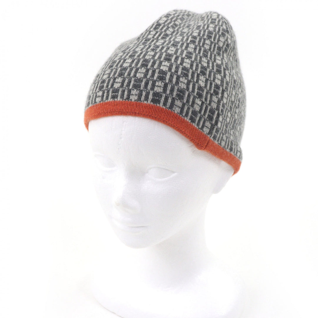 Great HERMES Knit cap Margiela-era H logo all-over beanie gray cashmere mens