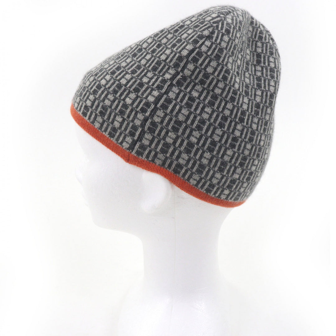 Great HERMES Knit cap Margiela-era H logo all-over beanie gray cashmere mens