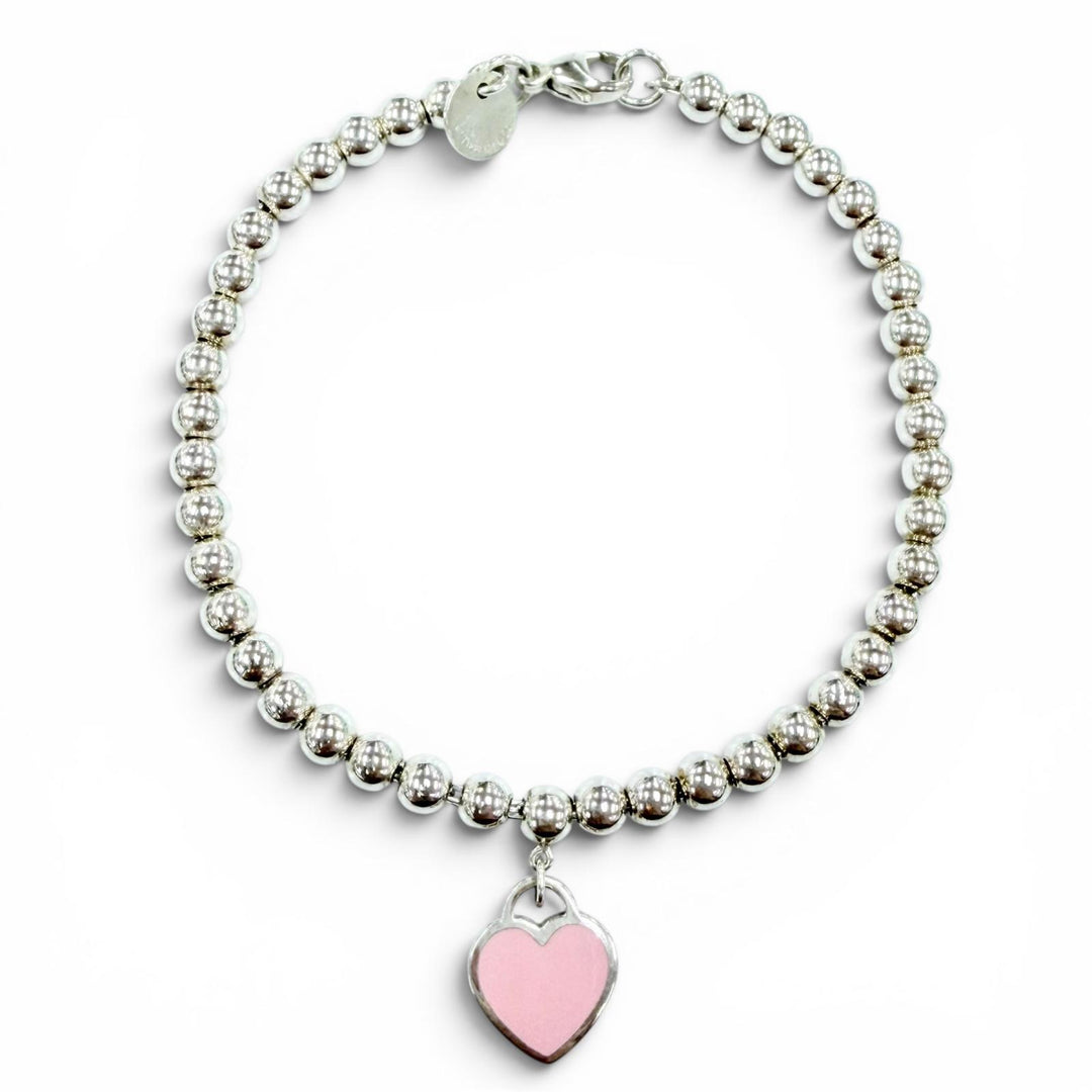 Excellent TIFFANY&Co. bracelet mini heart tag beads Silver AG925 Women