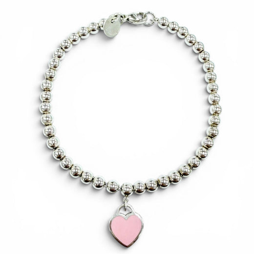 Excellent TIFFANY&Co. bracelet mini heart tag beads Silver AG925 Women