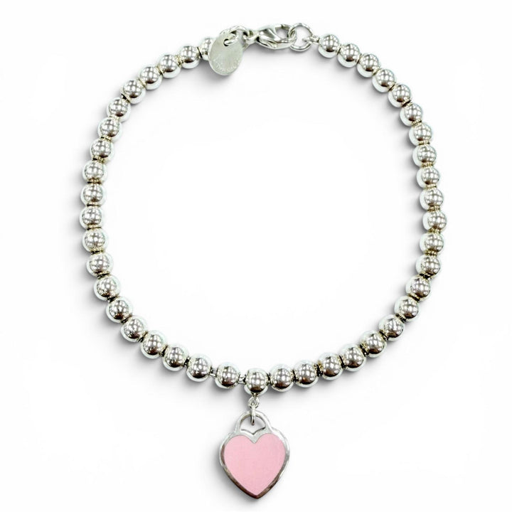 Excellent TIFFANY&Co. bracelet mini heart tag beads Silver AG925 Women