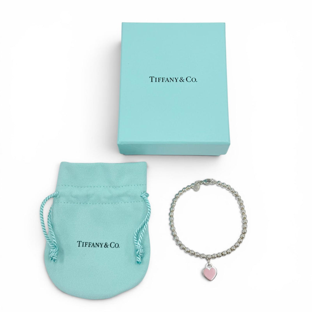 Excellent TIFFANY&Co. bracelet mini heart tag beads Silver AG925 Women
