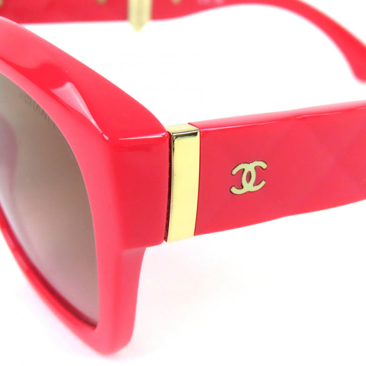 Excellent CHANEL COCO Mark Matelasse Square Shape Folding Sunglasses pink 71692