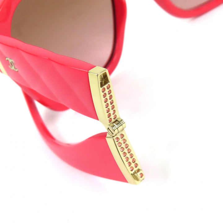 Excellent CHANEL COCO Mark Matelasse Square Shape Folding Sunglasses pink 71692