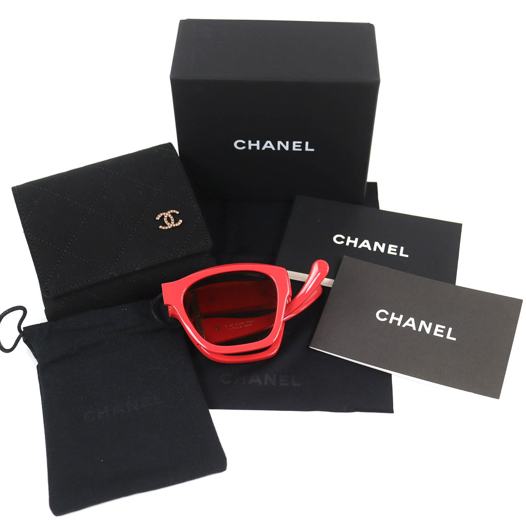 Excellent CHANEL COCO Mark Matelasse Square Shape Folding Sunglasses pink 71692