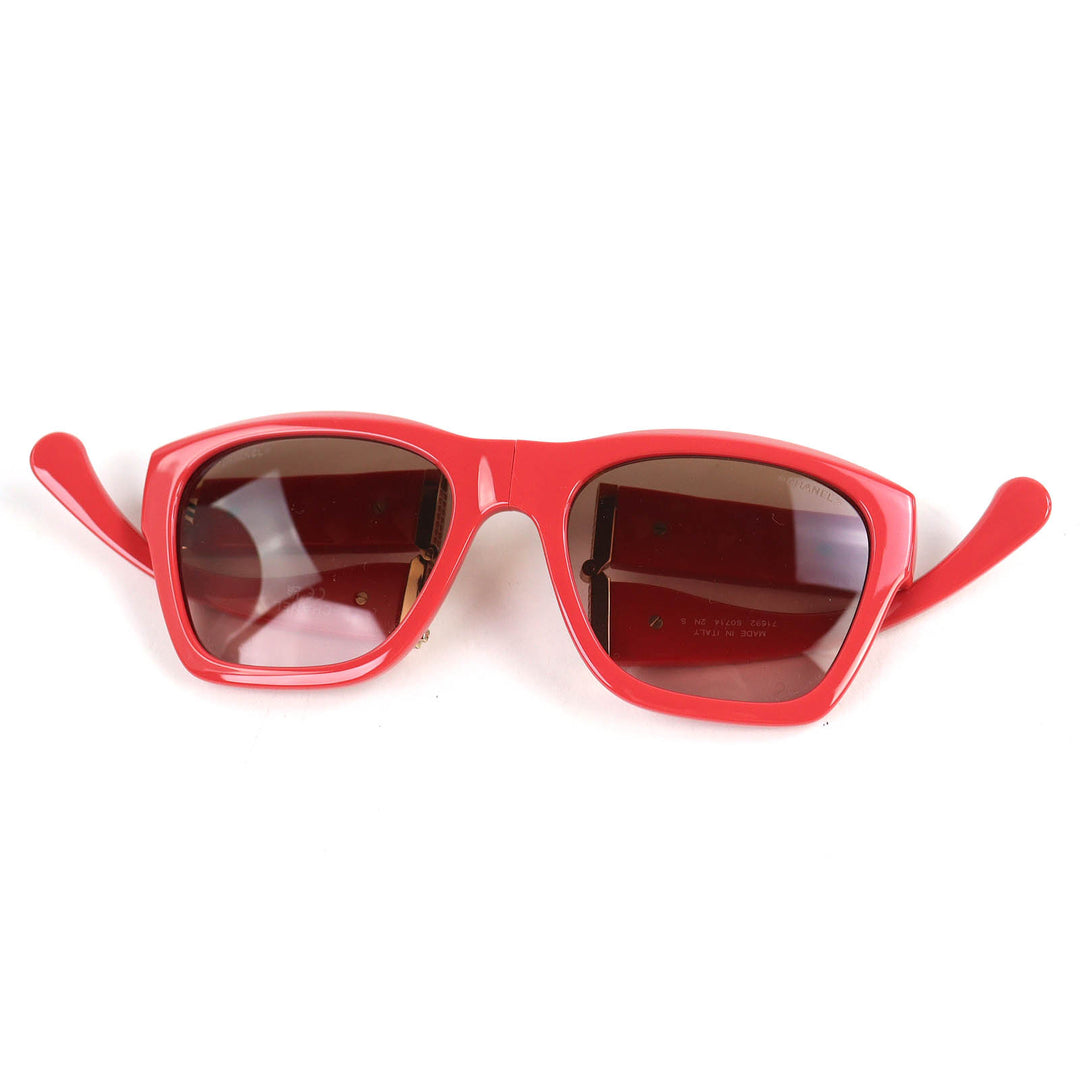 Excellent CHANEL COCO Mark Matelasse Square Shape Folding Sunglasses pink 71692