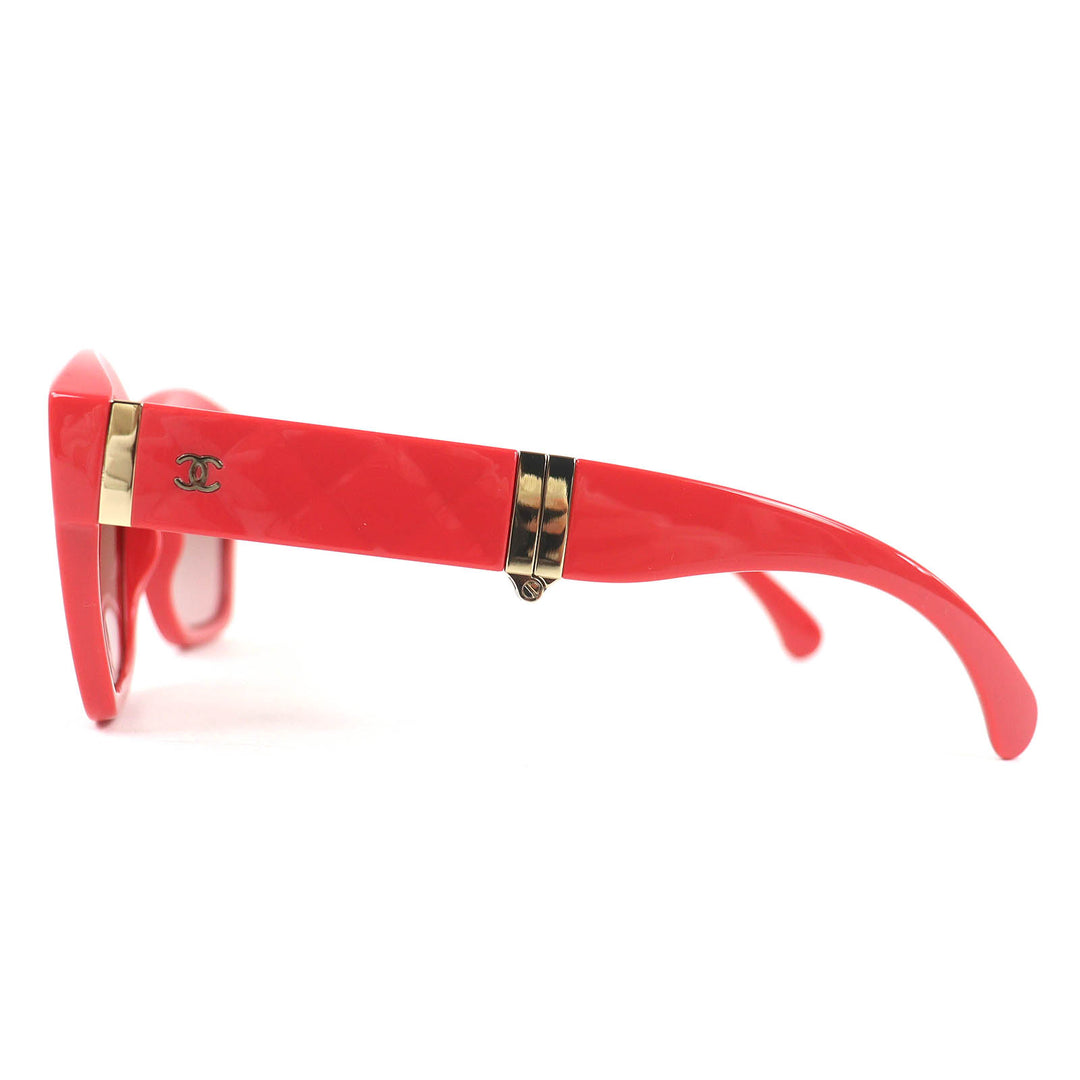 Excellent CHANEL COCO Mark Matelasse Square Shape Folding Sunglasses pink 71692