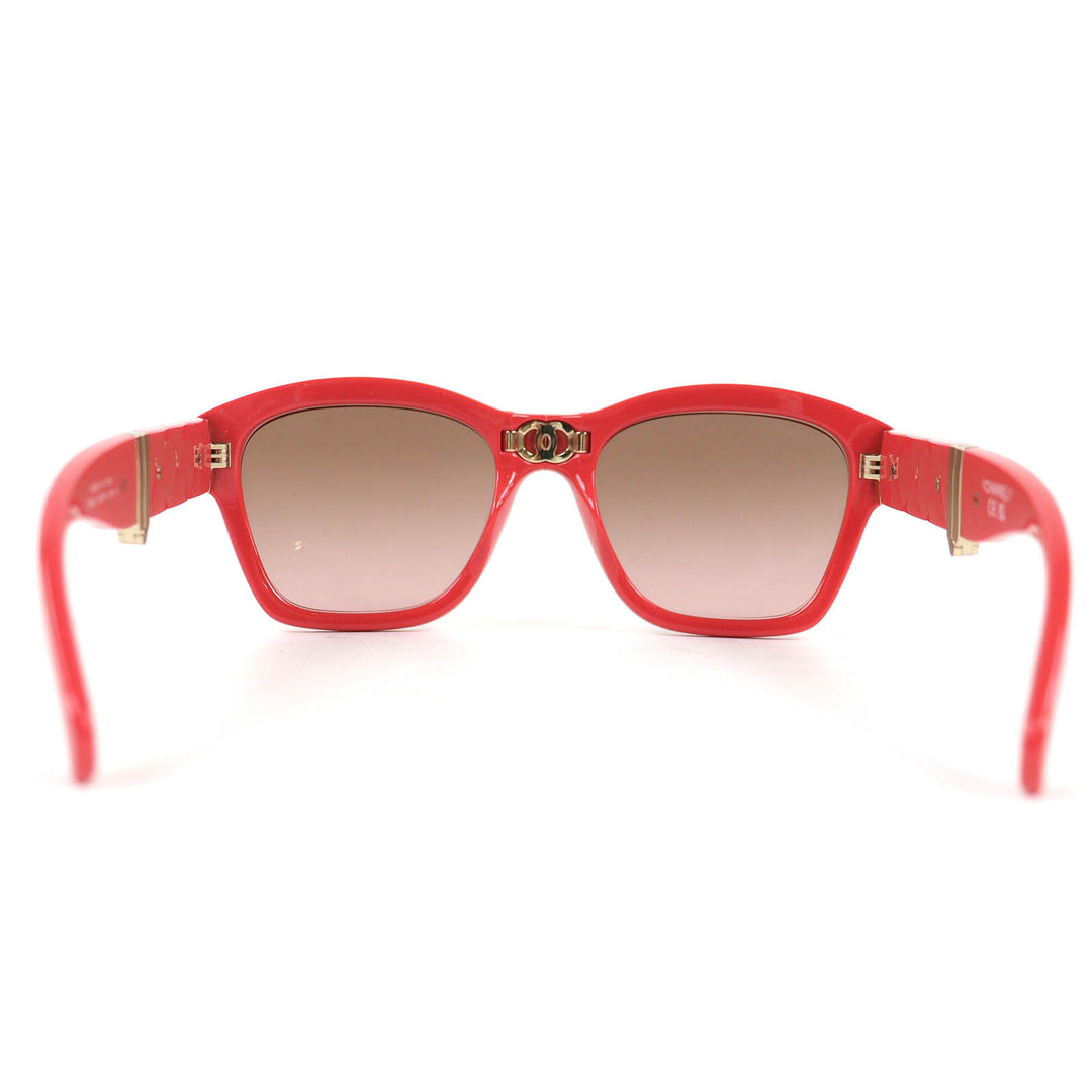 Excellent CHANEL COCO Mark Matelasse Square Shape Folding Sunglasses pink 71692