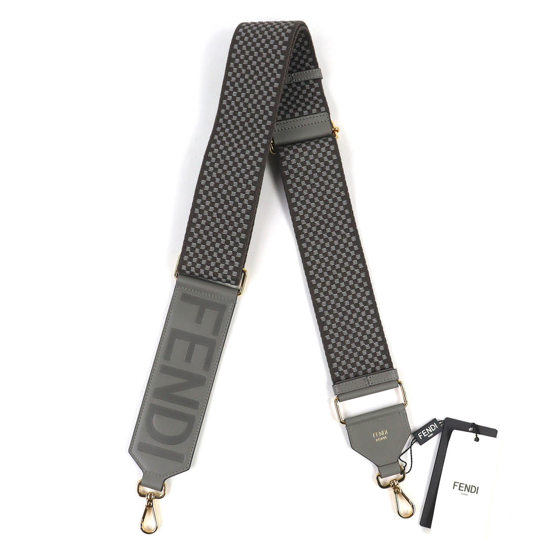 Pristine FENDI Shoulder strap Strap you Logo Grid Pattern Gray canvas 8AV156