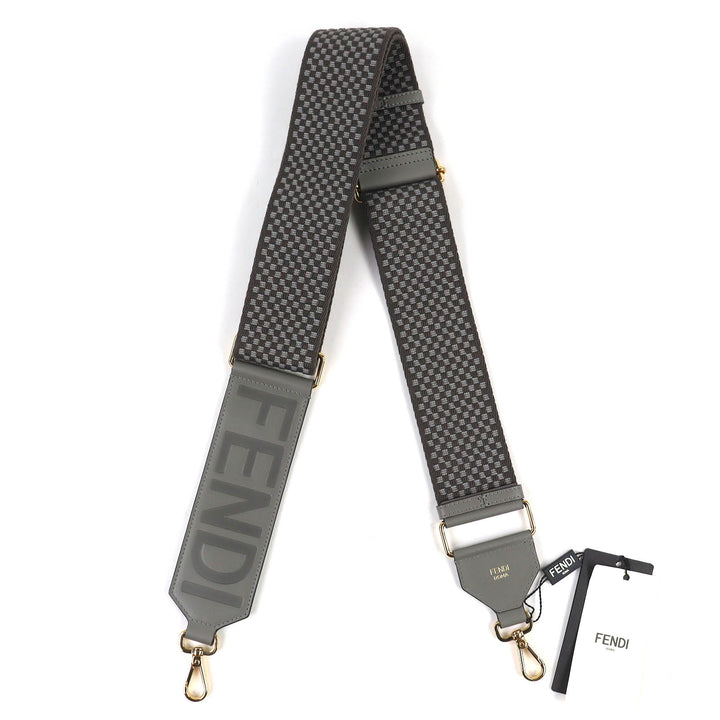 Pristine FENDI Shoulder strap Strap you Logo Grid Pattern Gray canvas 8AV156