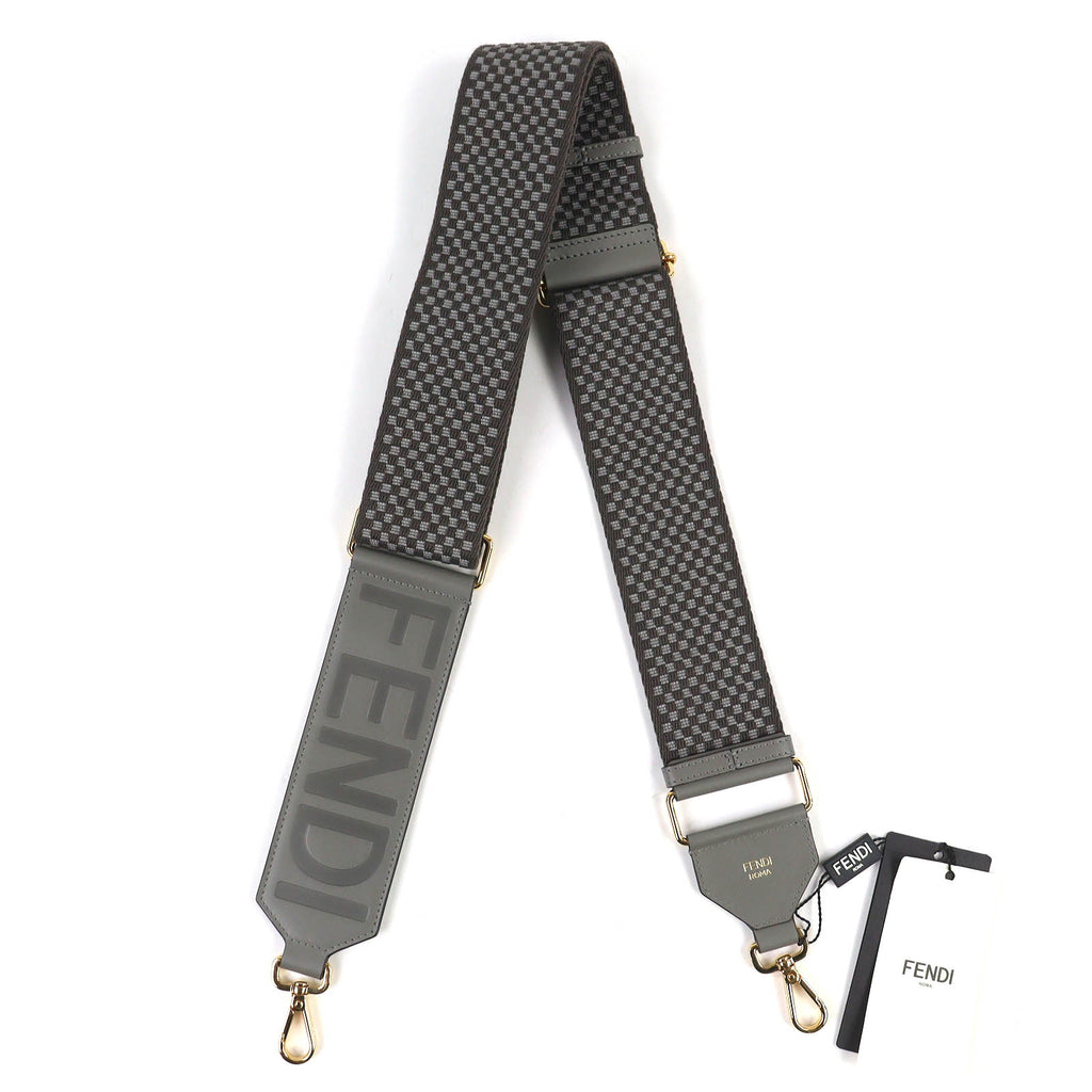 Pristine FENDI Shoulder strap Strap you Logo Grid Pattern Gray