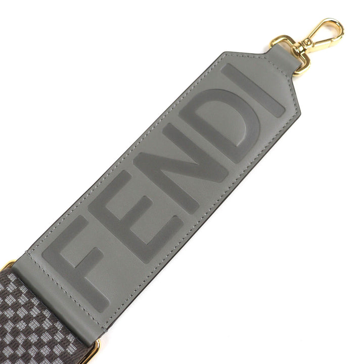 Pristine FENDI Shoulder strap Strap you Logo Grid Pattern Gray canvas 8AV156