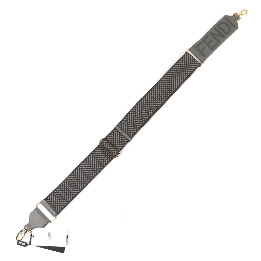 Pristine FENDI Shoulder strap Strap you Logo Grid Pattern Gray canvas 8AV156