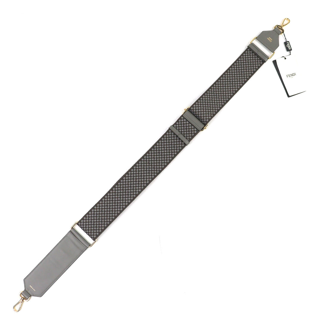 Pristine FENDI Shoulder strap Strap you Logo Grid Pattern Gray canvas 8AV156