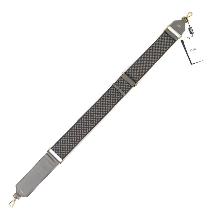 Pristine FENDI Shoulder strap Strap you Logo Grid Pattern Gray canvas 8AV156