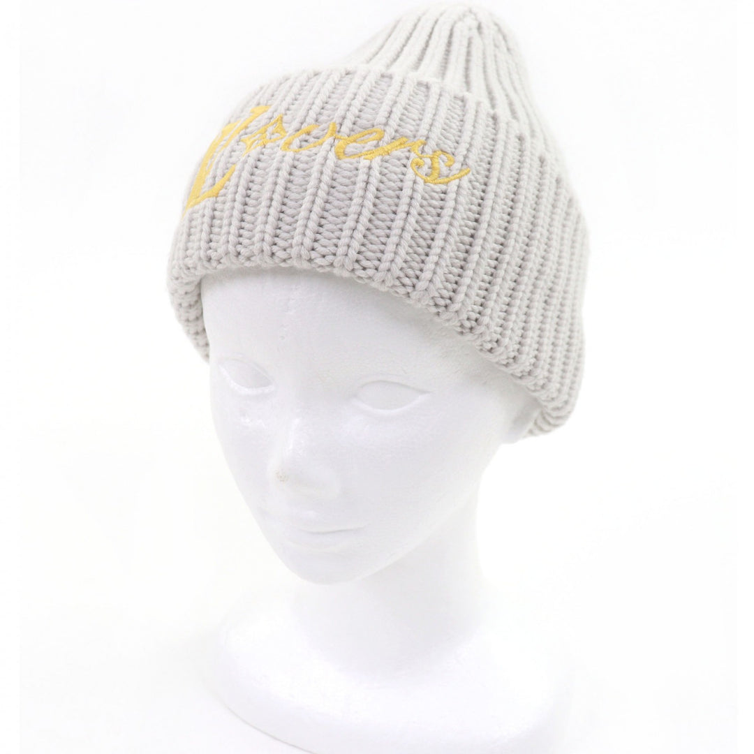 Excellent LOUIS VUITTON Knit cap Beanie LV Birds LV logo embroidery Light gray