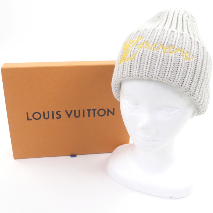 Excellent LOUIS VUITTON Knit cap Beanie LV Birds LV logo embroidery Light gray
