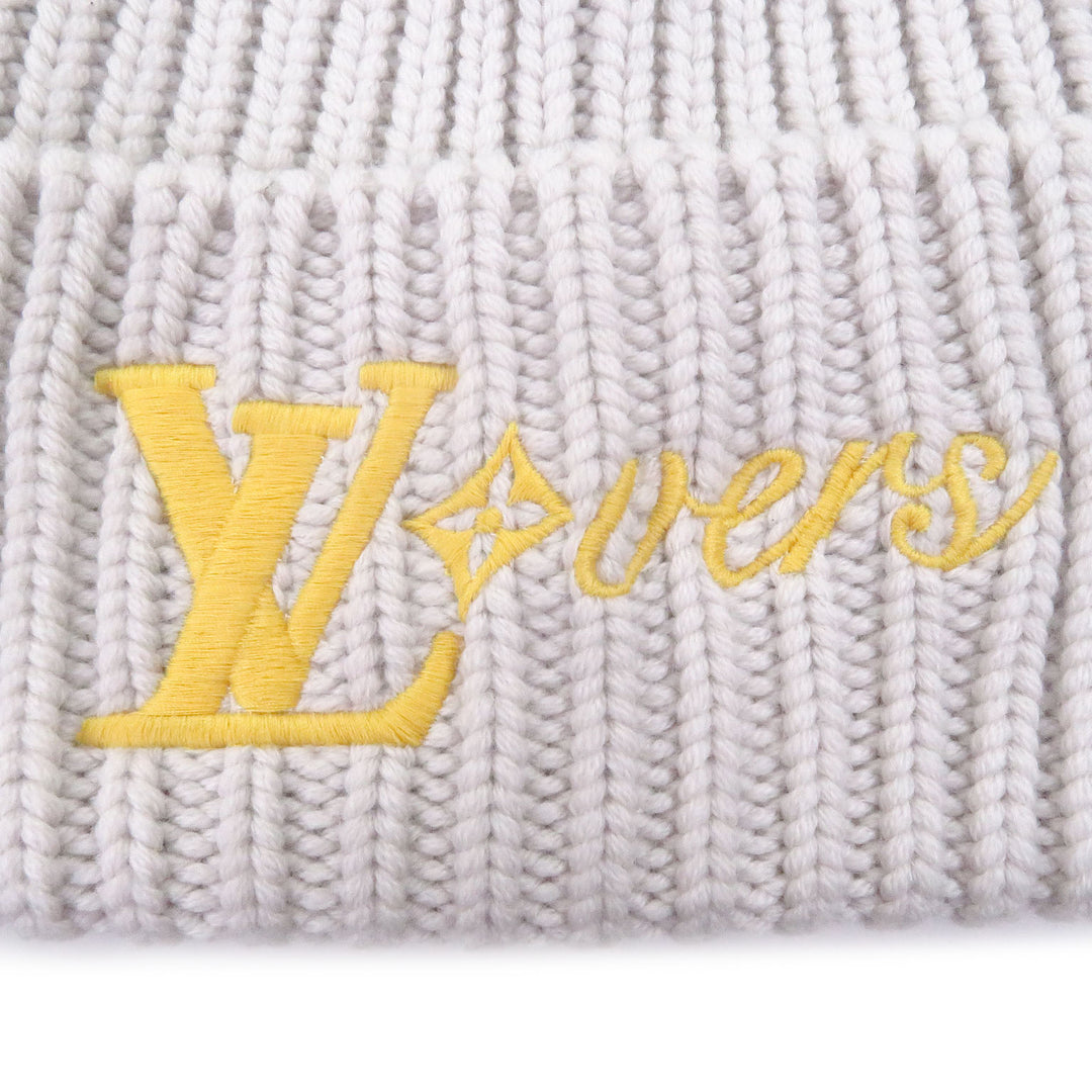 Excellent LOUIS VUITTON Knit cap Beanie LV Birds LV logo embroidery Light gray