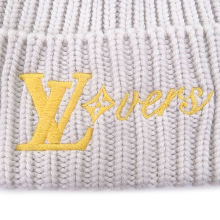Excellent LOUIS VUITTON Knit cap Beanie LV Birds LV logo embroidery Light gray