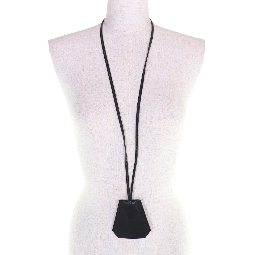 Very Good HERMES Necklace Margiela-era Clochette Necklace black leather Women