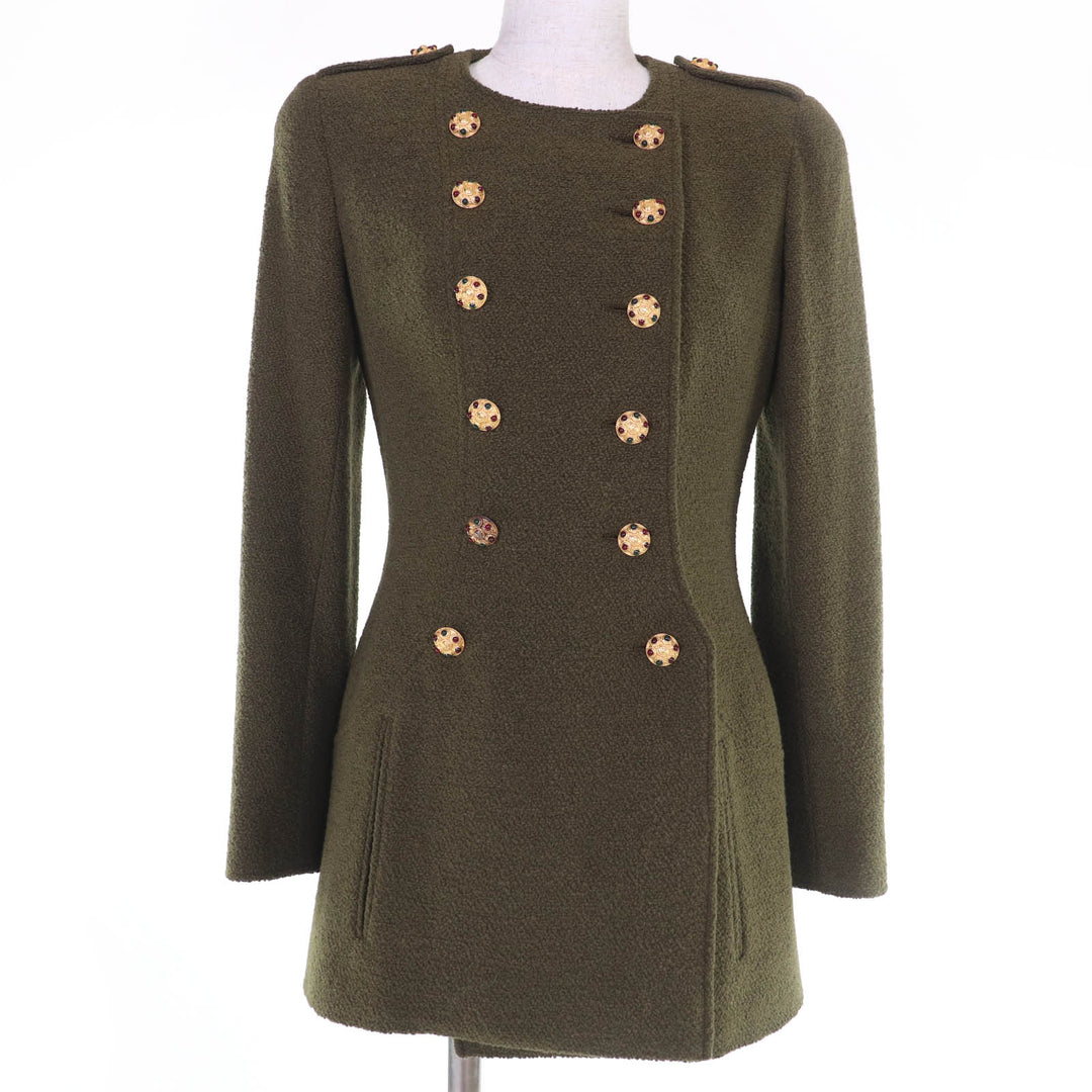 Excellent CHANEL Jacket Tweed Gripoa Buttons khaki wool 36 96A P08304V05122