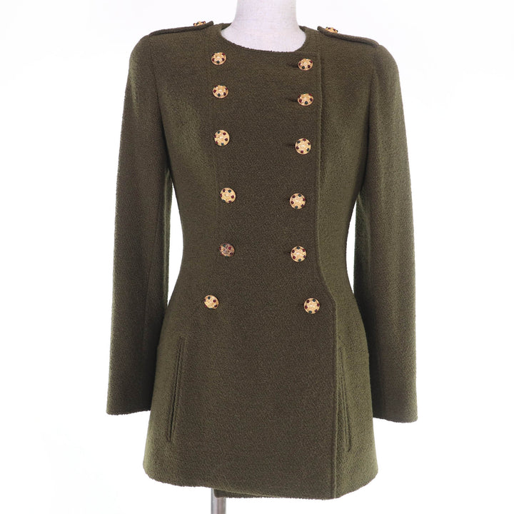 Excellent CHANEL Jacket Tweed Gripoa Buttons khaki wool 36 96A P08304V05122