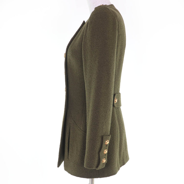 Excellent CHANEL Jacket Tweed Gripoa Buttons khaki wool 36 96A P08304V05122