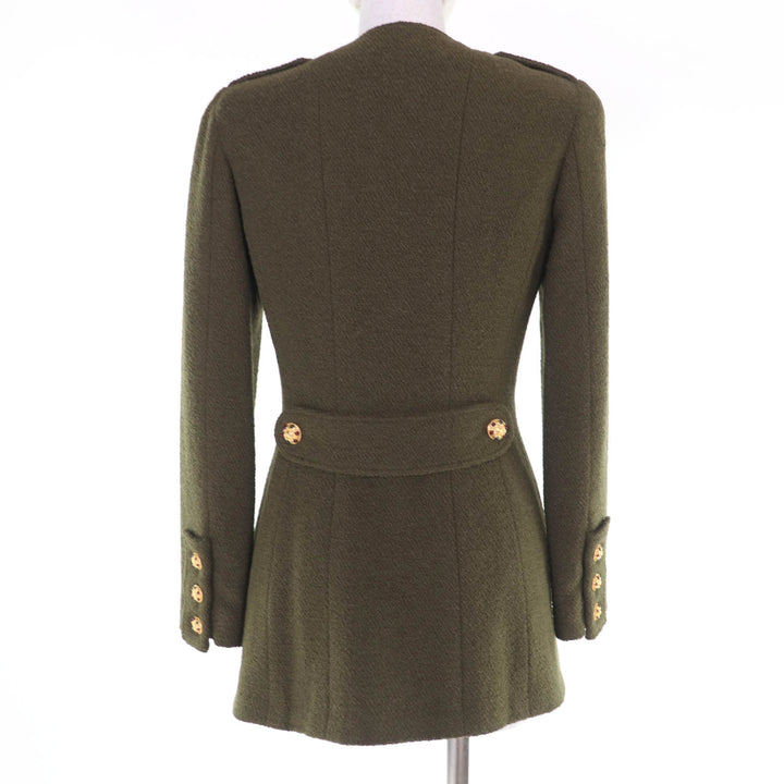 Excellent CHANEL Jacket Tweed Gripoa Buttons khaki wool 36 96A P08304V05122