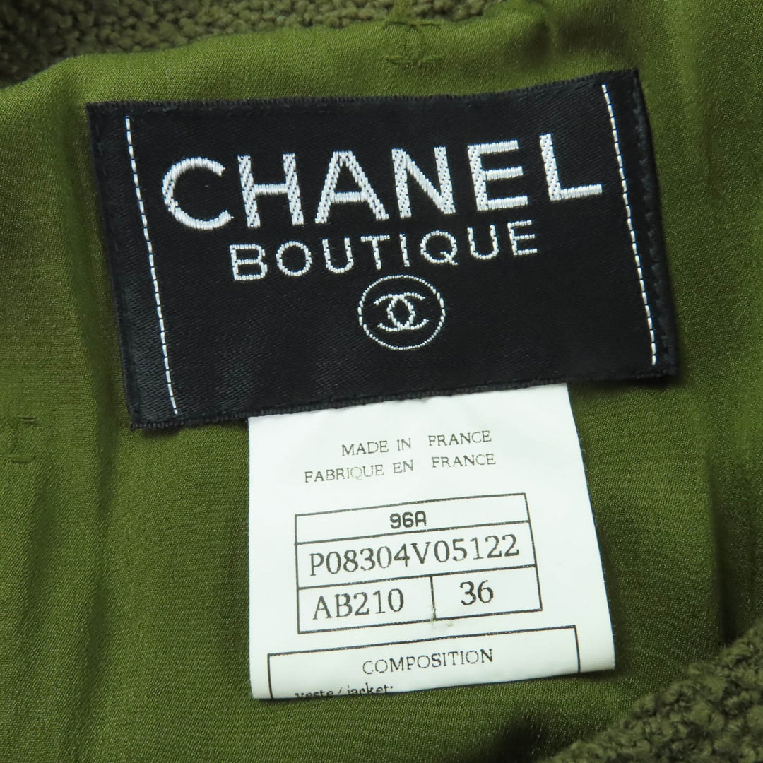 Excellent CHANEL Jacket Tweed Gripoa Buttons khaki wool 36 96A P08304V05122