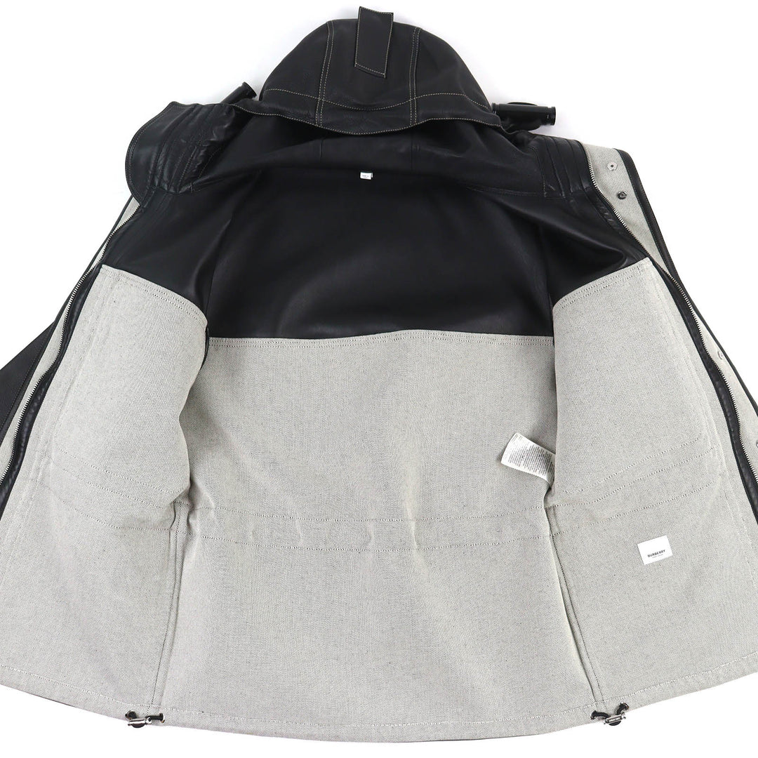 Excellent BURBERRY coat Horseferry Leather x Canvas Hooded Jacket 46 4567182