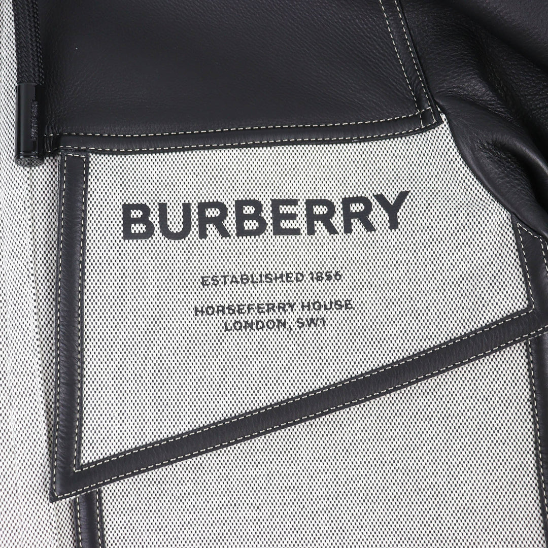 Excellent BURBERRY coat Horseferry Leather x Canvas Hooded Jacket 46 4567182