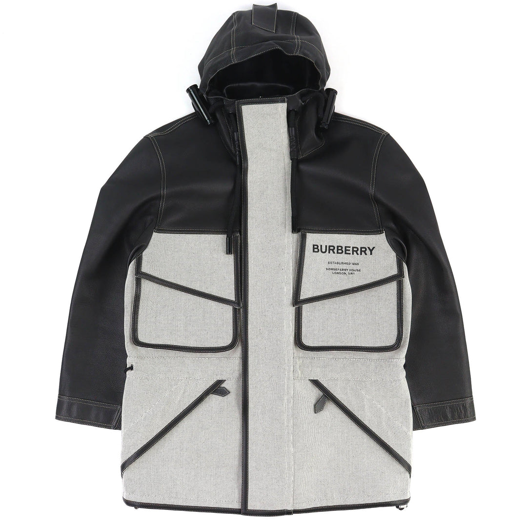 Excellent BURBERRY coat Horseferry Leather x Canvas Hooded Jacket 46 4567182