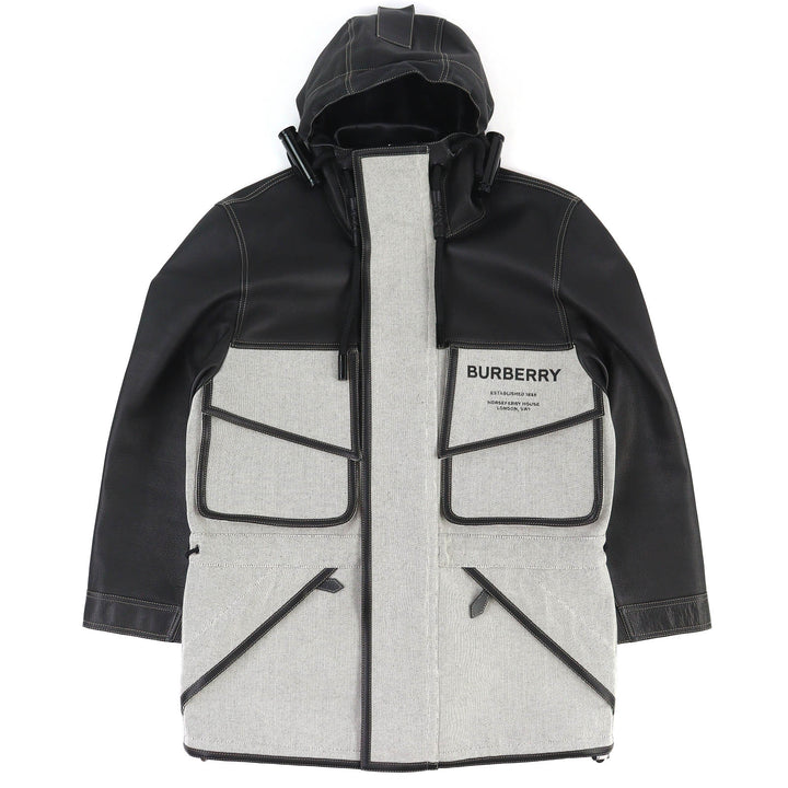 Excellent BURBERRY coat Horseferry Leather x Canvas Hooded Jacket 46 4567182