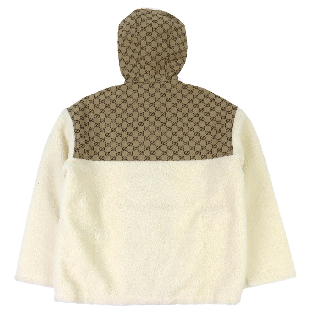 Pristine GUCCI Jacket GG Intarsia Hooded Zip-Up Fleece Jacket Ivory M 798503