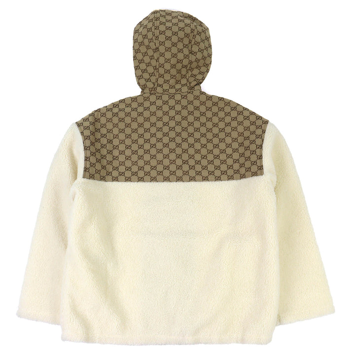 Pristine GUCCI Jacket GG Intarsia Hooded Zip-Up Fleece Jacket Ivory M 798503