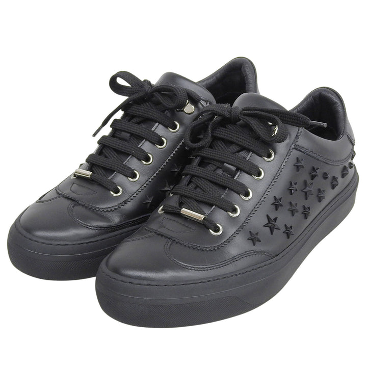 Great JIMMY CHOO Low cut sneakers star studs lace up black leather mens 41