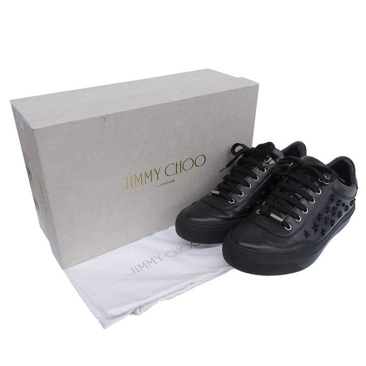 Great JIMMY CHOO Low cut sneakers star studs lace up black leather mens 41